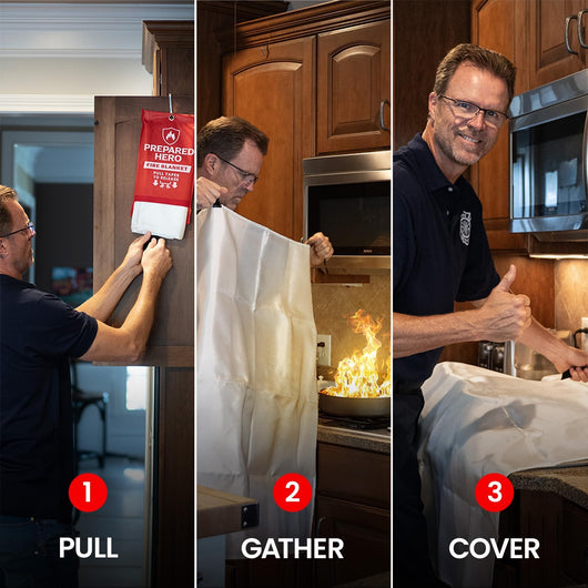 Prepared Hero Emergency Fire Blanket - 2 Pack - Fire Suppression for Kitchen, 39” x 39” Fiberglass Fire Blanket for Home