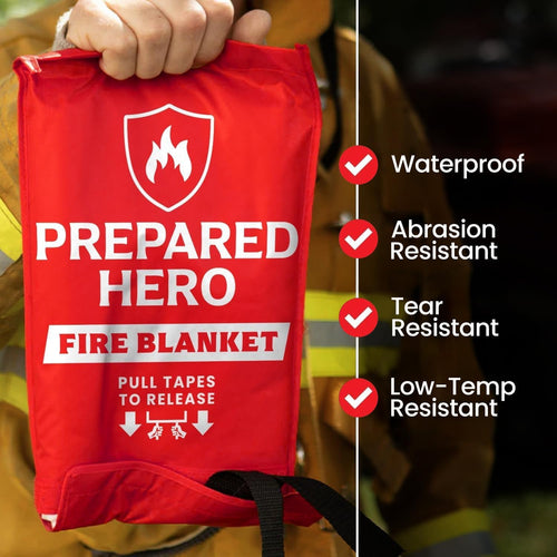 Prepared Hero Emergency Fire Blanket - 2 Pack - Fire Suppression for Kitchen, 39” x 39” Fiberglass Fire Blanket for Home